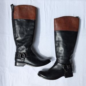 Frye Black and Brown Heeled Boots